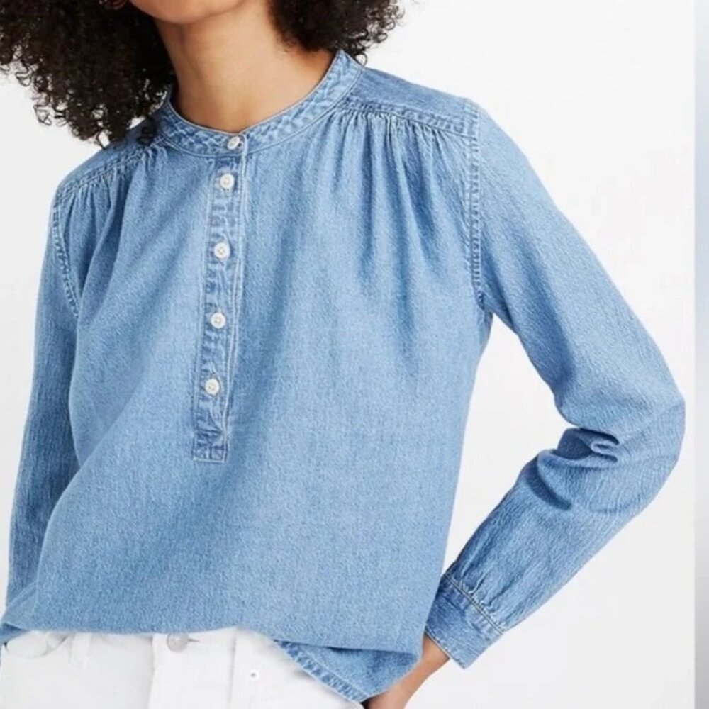 Madewell Chambray Denim Shirt Blouse Emmie Blue Wash Womens Small - Picture 11 of 11